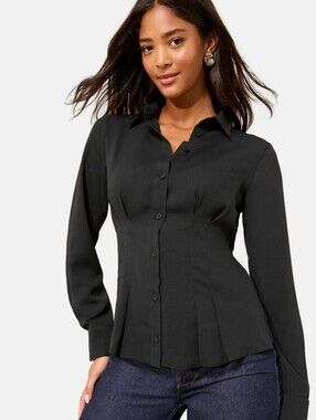 Roz & Ali Black Tailored Button-Down Blouse